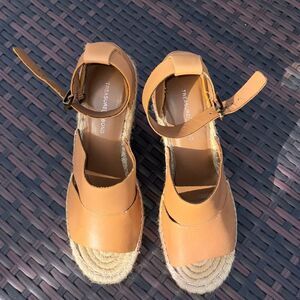 Treasure and Bond Leather Sannibel Platform Wedge Sandal Camel Tan 7.5